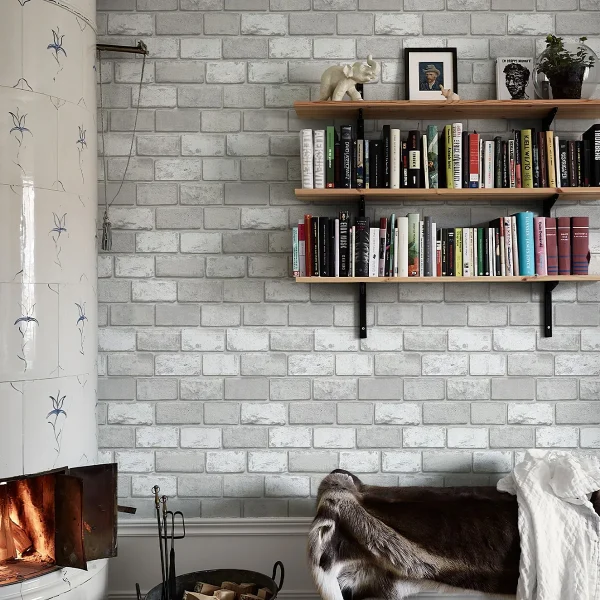White Gray Brick Pattern Wallpaper
