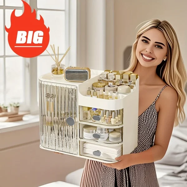 Beige Cosmetic Storage Box with 3 Drawers
