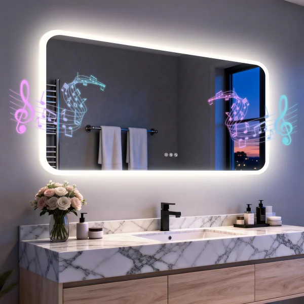 Smart LED Bathroom Mirror with Bluetooth Speakers